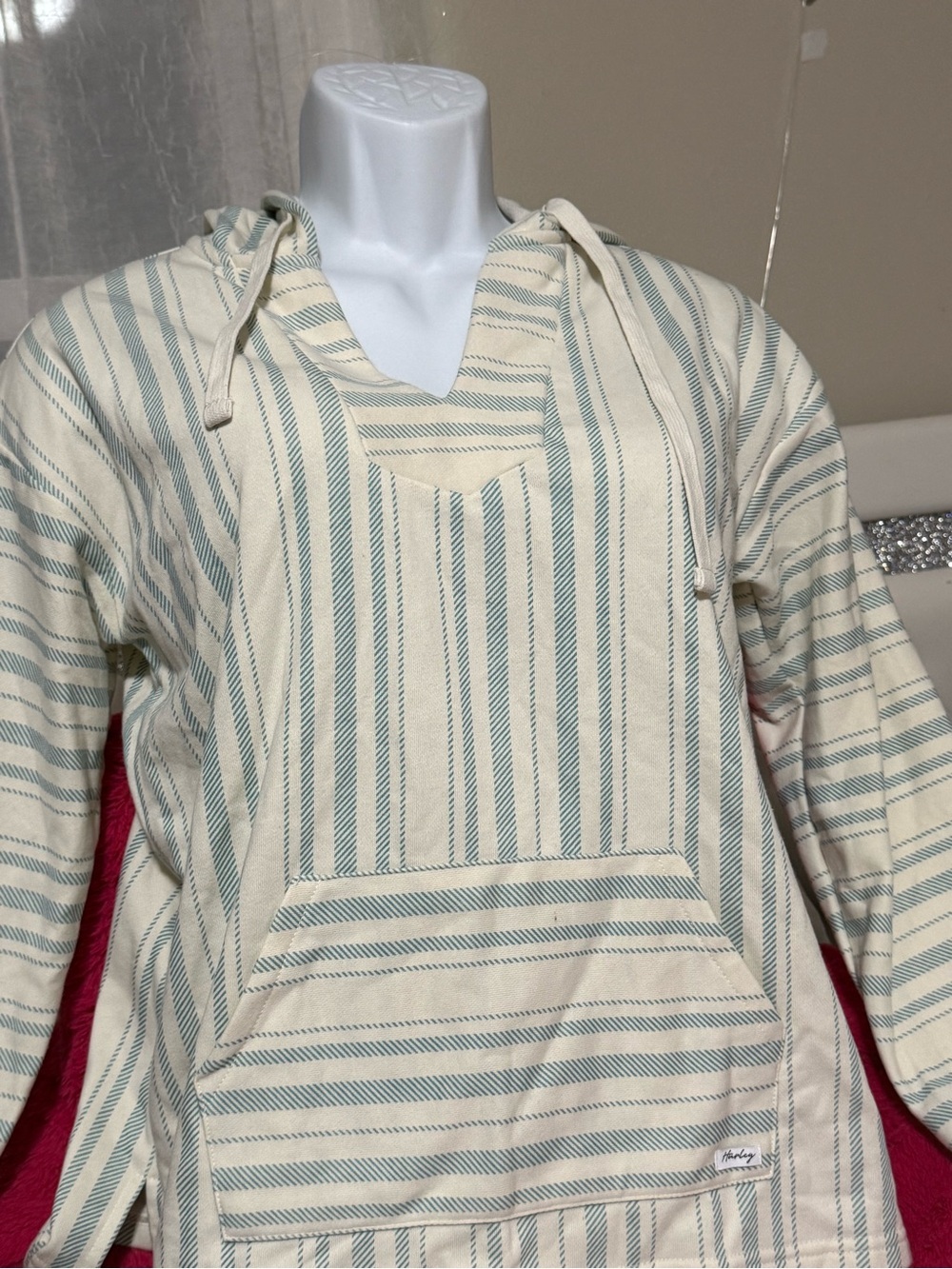 Hurley Striped Hooded Baja in Cream and Teal